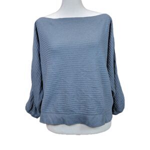 Prana Cropped Knit Oversized Shirt Womens Small Dolman Sleeve Top Blue Organic